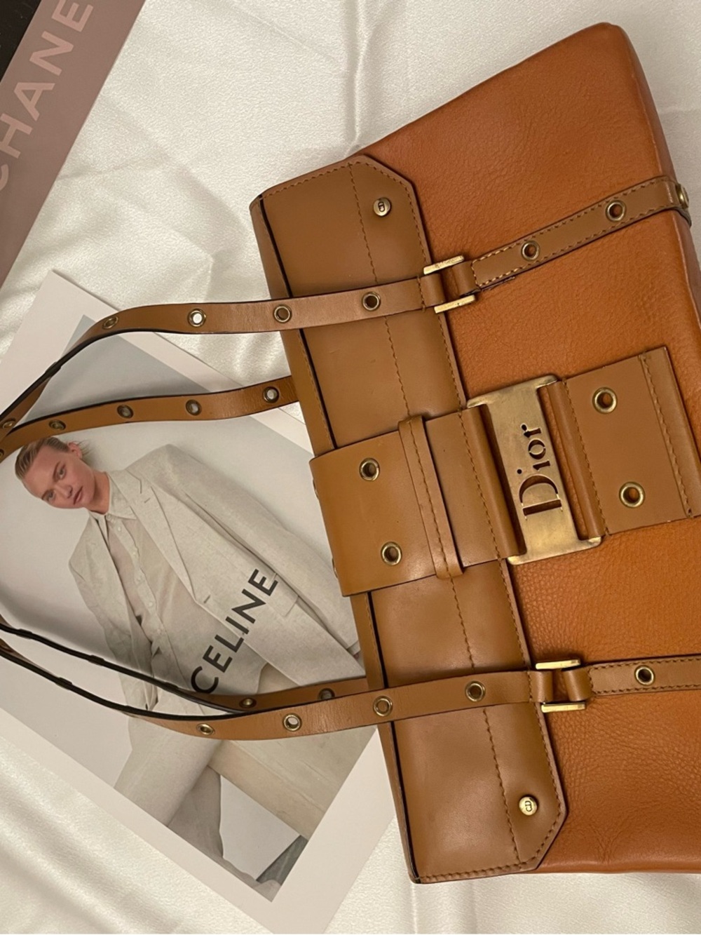 Rare Vintage Dior Punk Line Shoulder Bag - Tan/Brown Leather - Iconic! - Picture 3 of 14